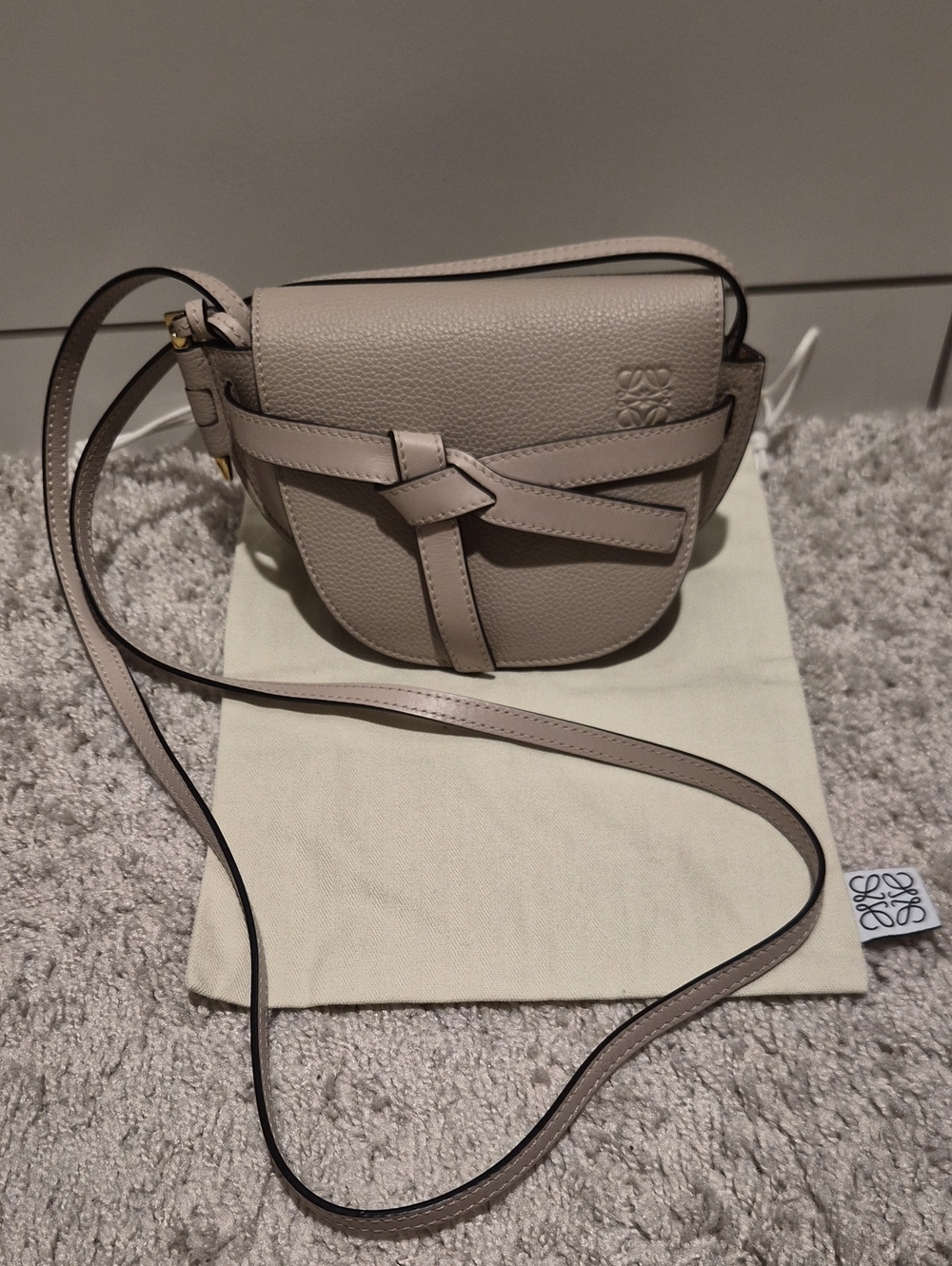Loewe MiniGate Crossbody Bag in Taupe Beige